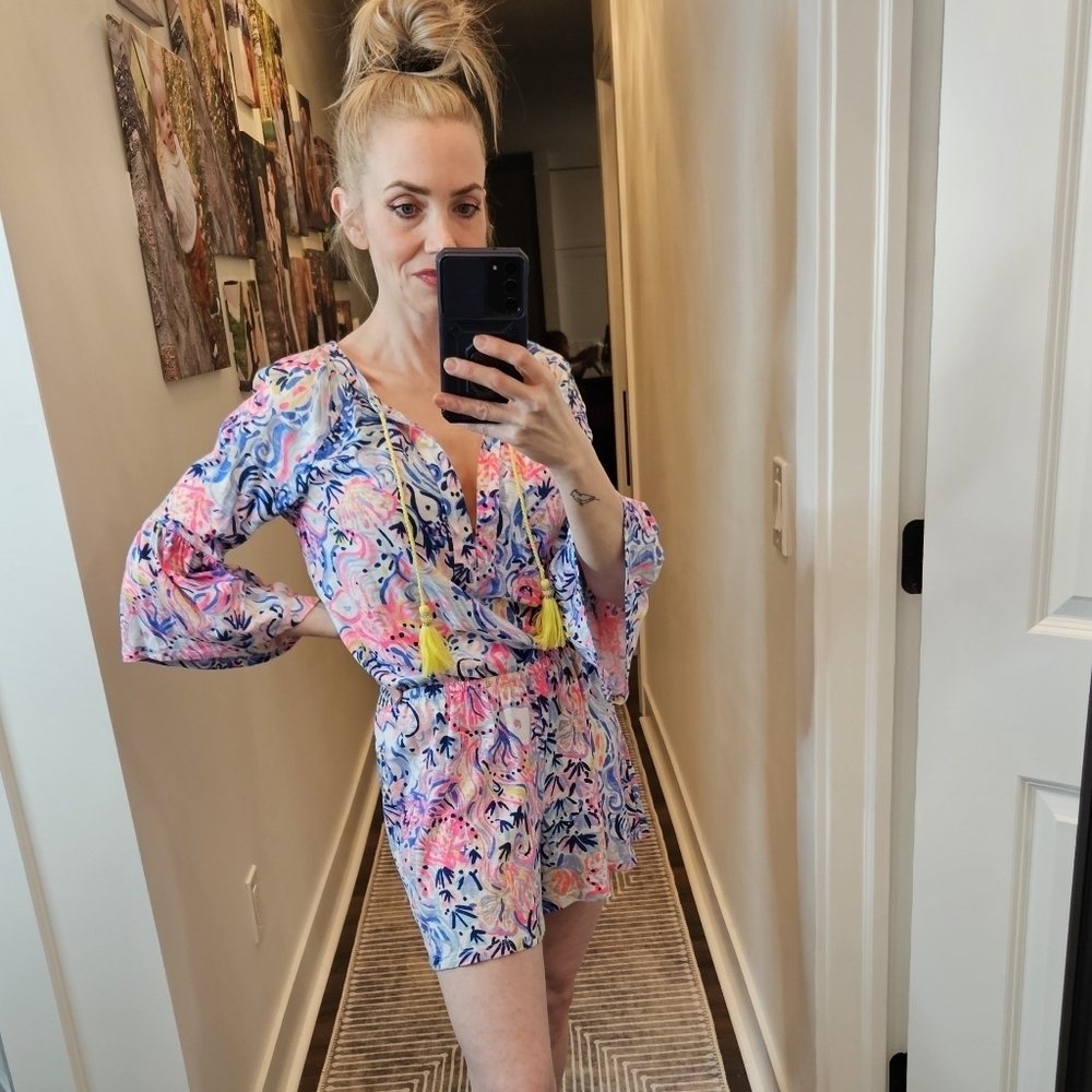 LILLY PULITZER Del Lago Romper Flounce Sleeve - SIZE S